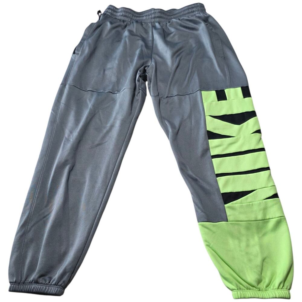 Nike Therma-FIT Mens XL Jogger Pants Gray Volt Green Colorblock Fleece